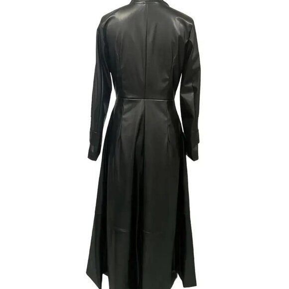 Black Faux Leather Zip Long Maxi Coat - Picture 4 of 8